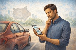 Illustration showing a driver without a license exploring affordable auto insurance options.