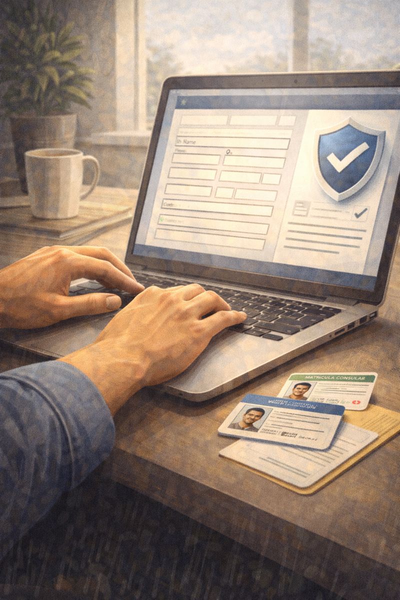 Illustration showing a driver applying for auto insurance without a Social Security number.
